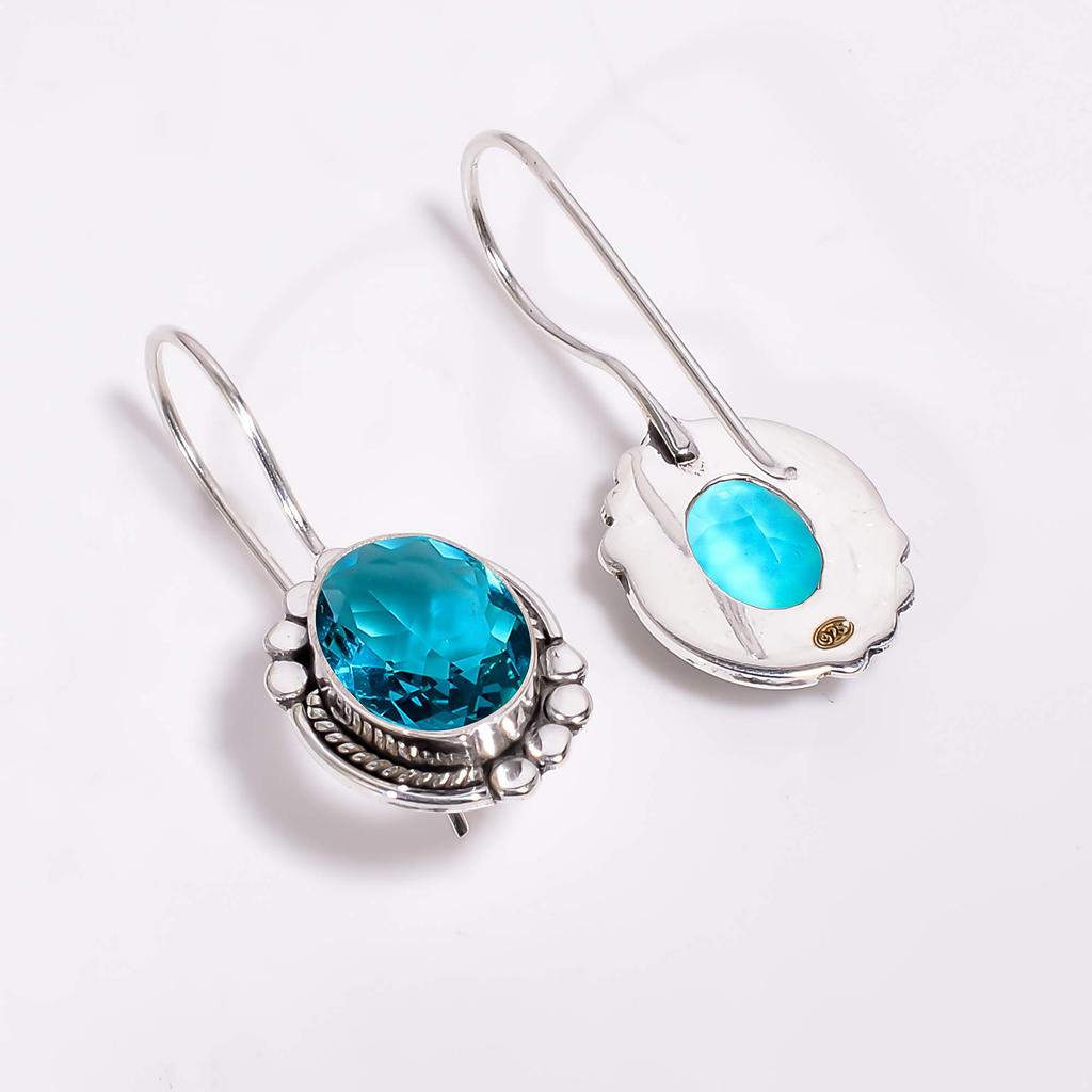 Teal Tourmaline 925 Sterling Silver Earring V113, Green Earring, Oval Earring, Valentin's Day Gift, Gift For Her, Birthday Gift, Handmade Jewelry, Sil