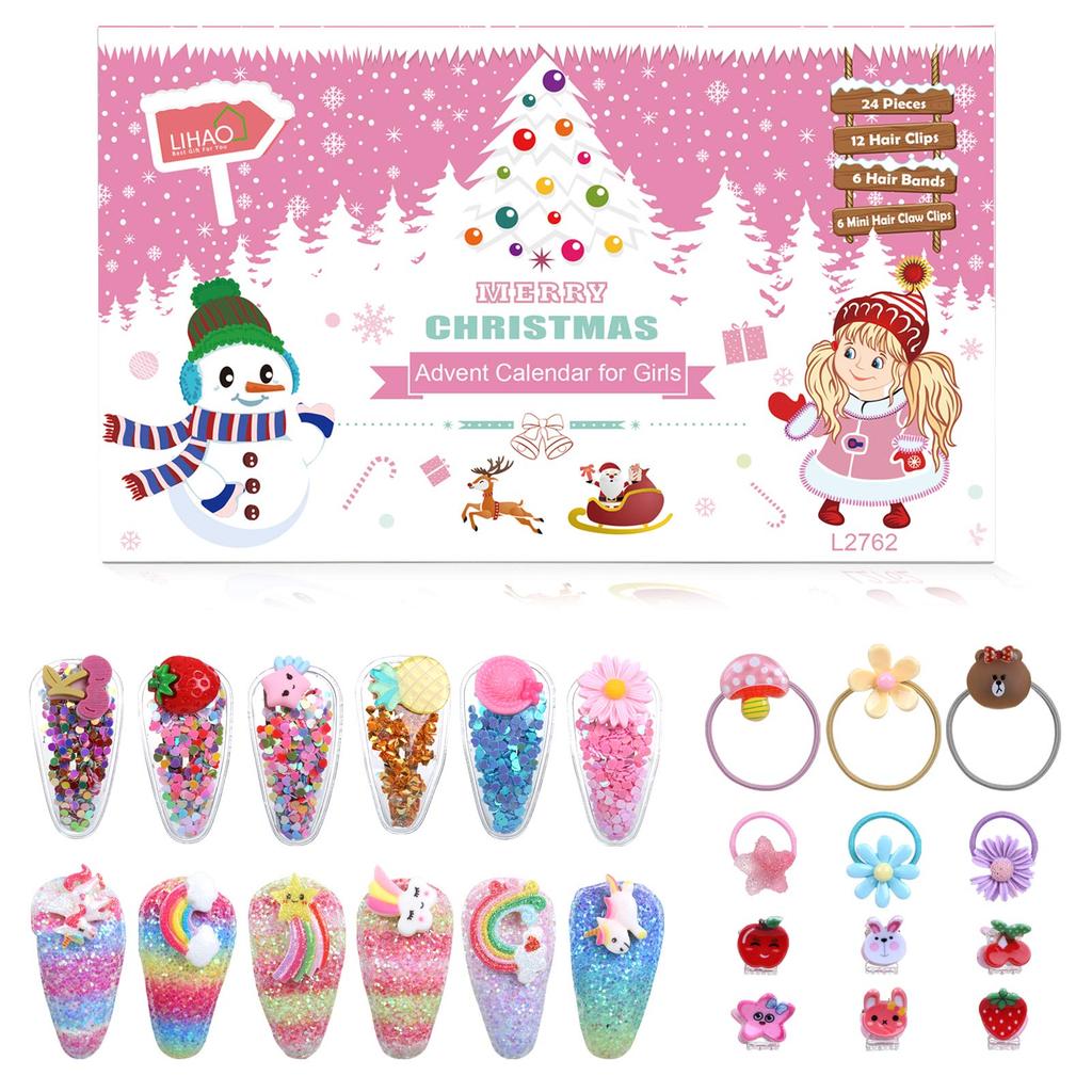 LIHAO 2025 Advent Calendar for Girls, Hair Accessories, Christmas Present, Hair Clips, Hair Ties, Hairpins, Hair Clips, Cute Kids Toy, Christmas