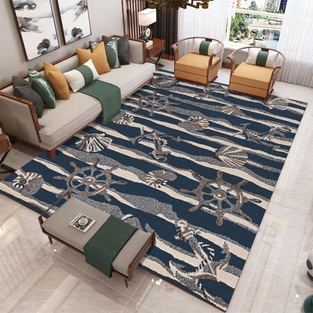 Nordic Style Ocean Border Carpet Bohemian Shell Starfish Carpet Living Room Bedroom Decorative Floor Mat Blue Series Floor Mat