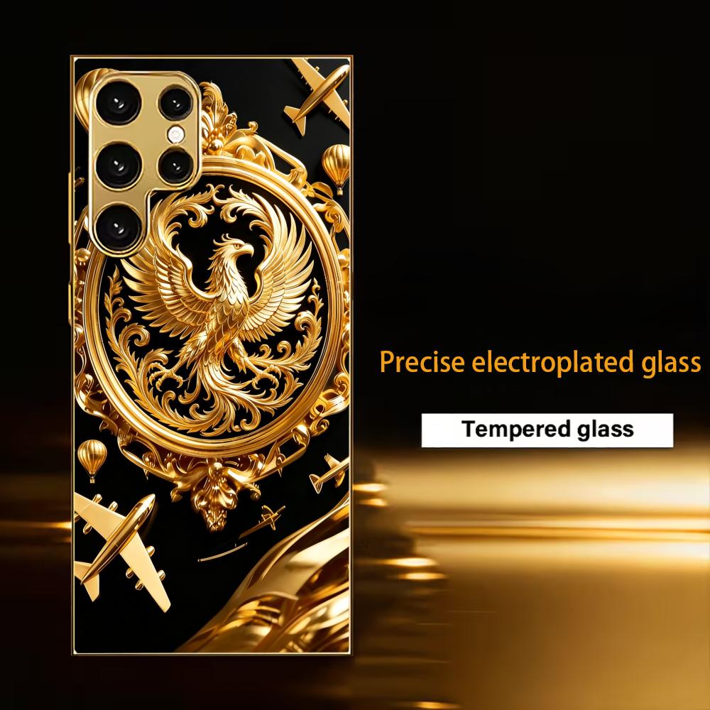 Sparkling Gold Phoenix phone case glass s25 ultra case s26 ultra case for Samsung Galaxy S26 S25 S24 S23 S22 FE Ultra Plus