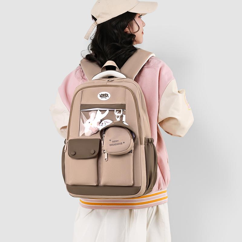 Large Capacity Backpack Color Block Student Schoolbag