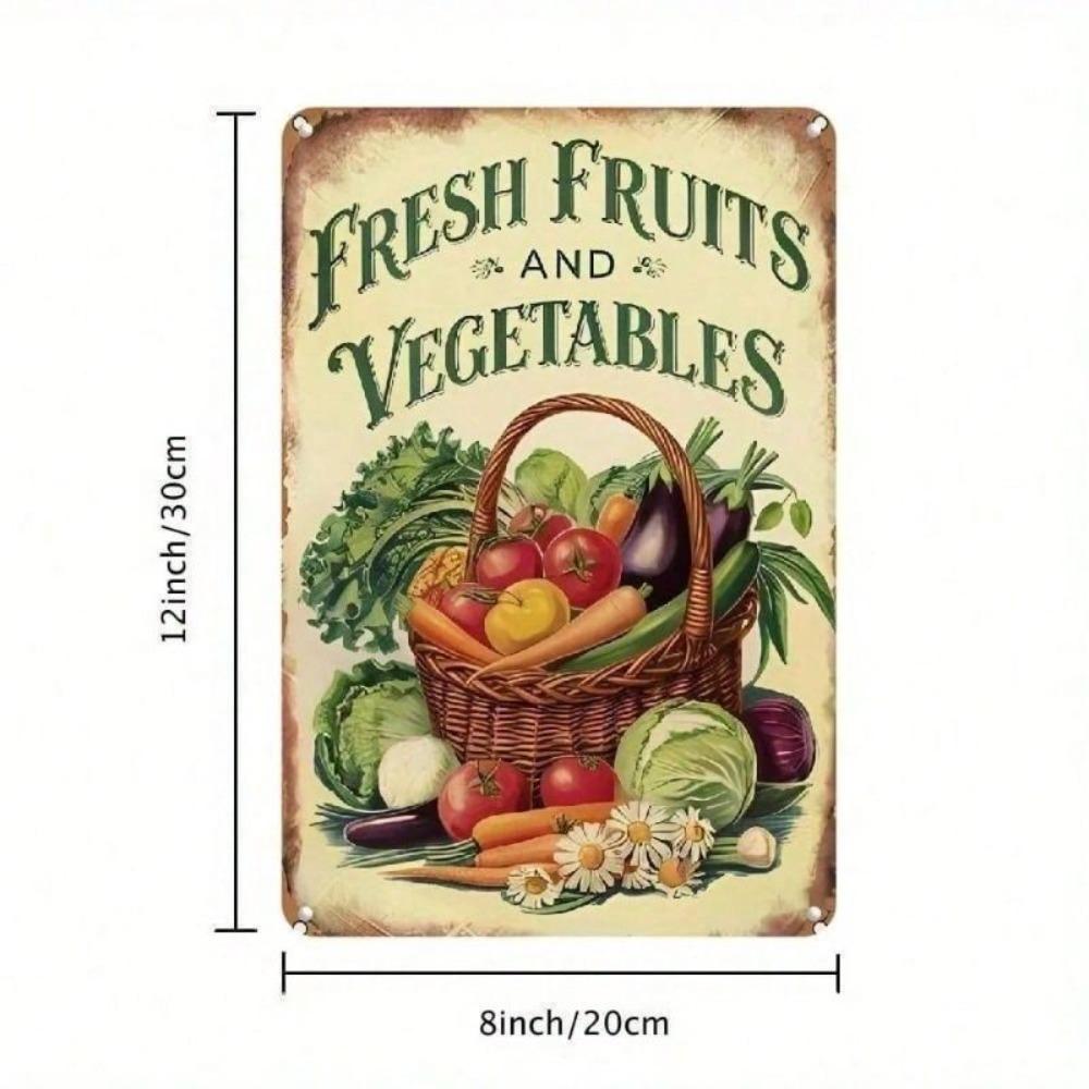 Vintage Metal Tin Sign Wall Art Basket Rustic Farmhouse Kitchen Decor