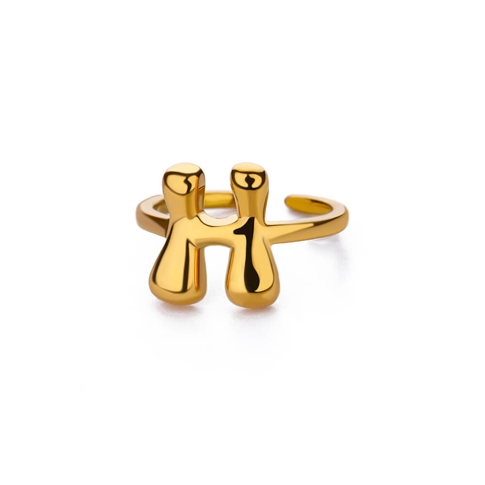 Chunky Initial Letter Rings for Women Gold Color Stainless Steel Ring Vintage Alphabet Jewelry Finger Accessories anillos mujer