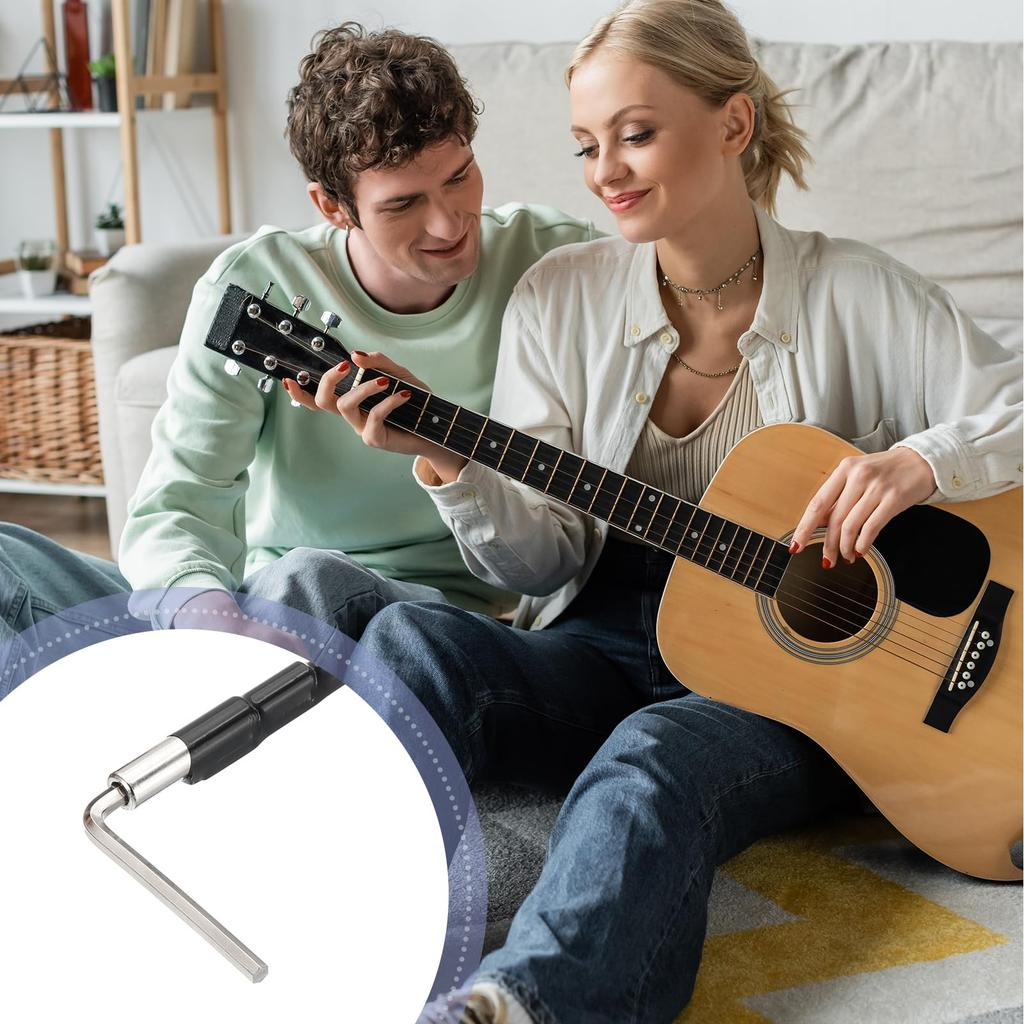 Uxcell 380mm Thin Guitar Lever with 4mm Tool for Electroacoustic Repair and Pack of 2 Bi-Directional L-Wrench, Tuner's Bass, Adjustment, Black,