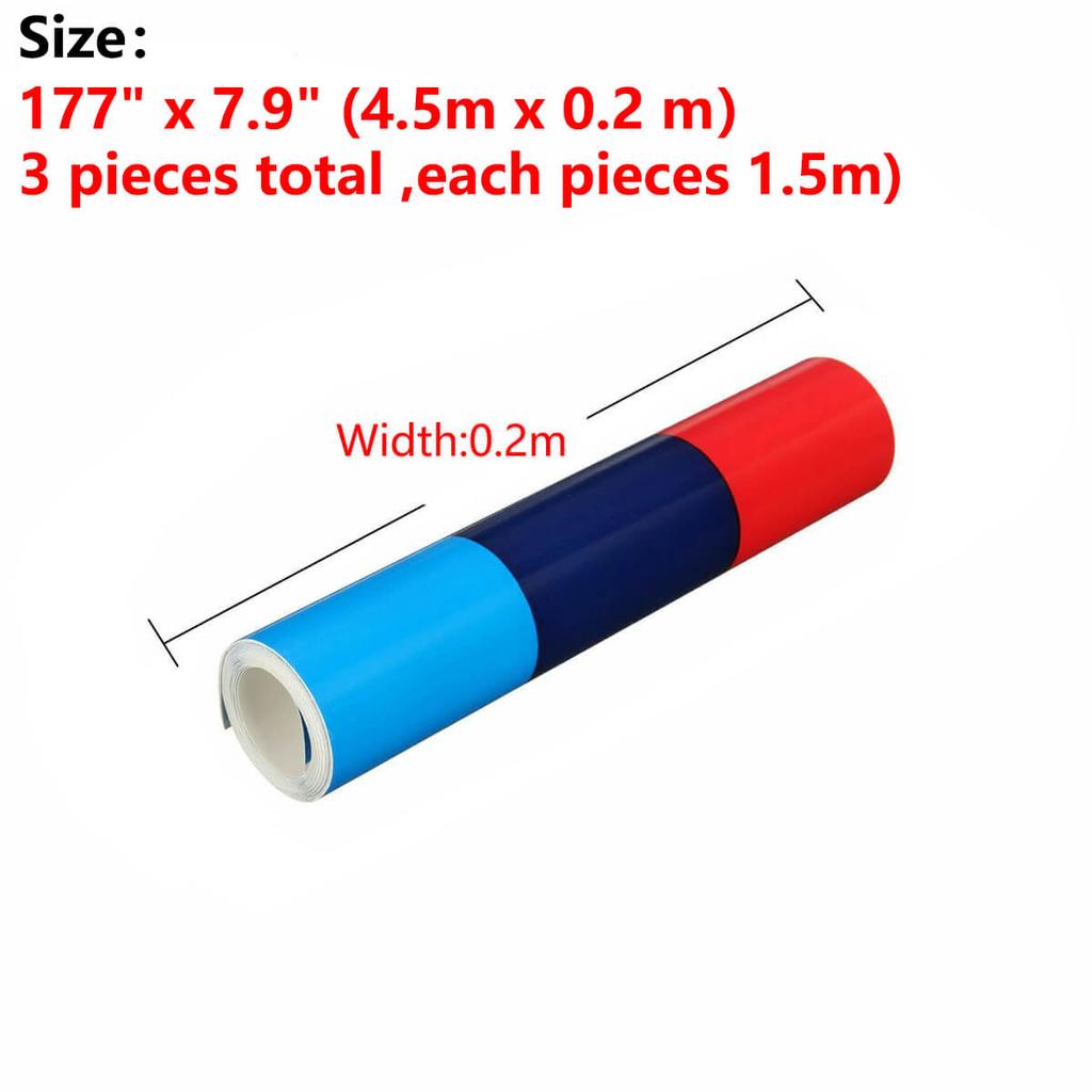 MLKQ6 Car Sticker M Color Stripes Rally Side Hood Racing Motorsport Vinyl Decal Sticker Strip Bumper Engine Cover For BMW 117"/4.5m