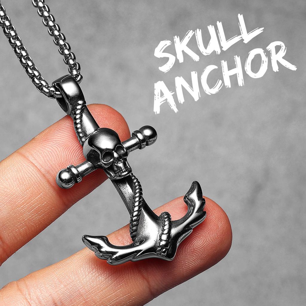 Skull Anchor Amulets Stainless Steel Jewelry Men Necklaces with Pendant for Male Women Punk Hip Hop Accessories Gifts Wholesale