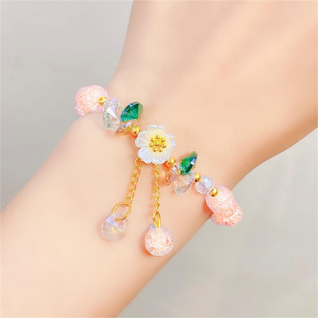 Elegant Fashion Flower Crystal Beaded Bracelets For Women Charm Shell Daisy Floral Beads Tassel Elastic Bracelet Jewelry Gifts