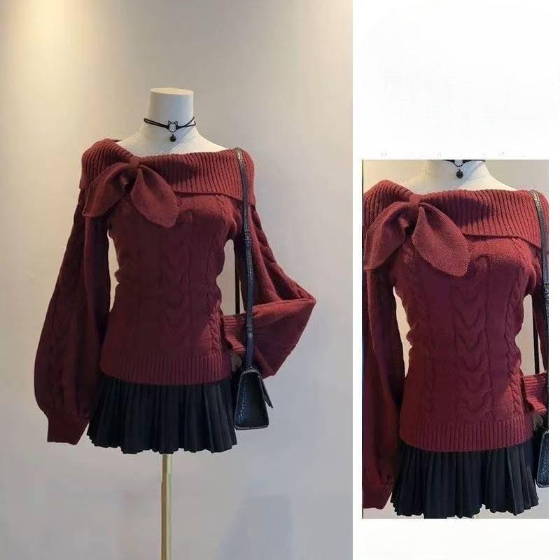 Suéter de Punto con Lazo Estilo Coreano Y2K para Mujer Dulce Japonés Delgado Suéter para Dama de Oficina Otoño Invierno Suéter Liso