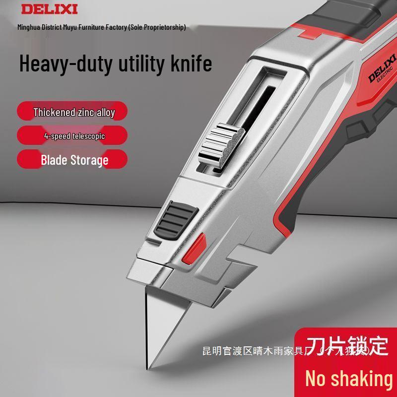 Heavy-Duty Industrial Folding Utility Knife with Thick All-Steel Retractable Blade for Electricians and Cable Work.