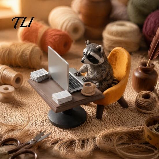 Creative Desk Accessories Highland Cow/Raccoon Office Theme Ornament, Miniature Animal Desktop Decoration with Realistic Fun Gifts for Colleagues