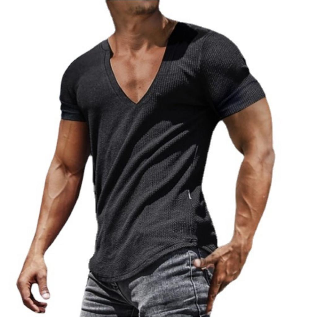 Summer New V-neck Men's T-shirt European and American Cross-border Amazon Hot-selling Casual Fashion Men's Clothing Wholesale