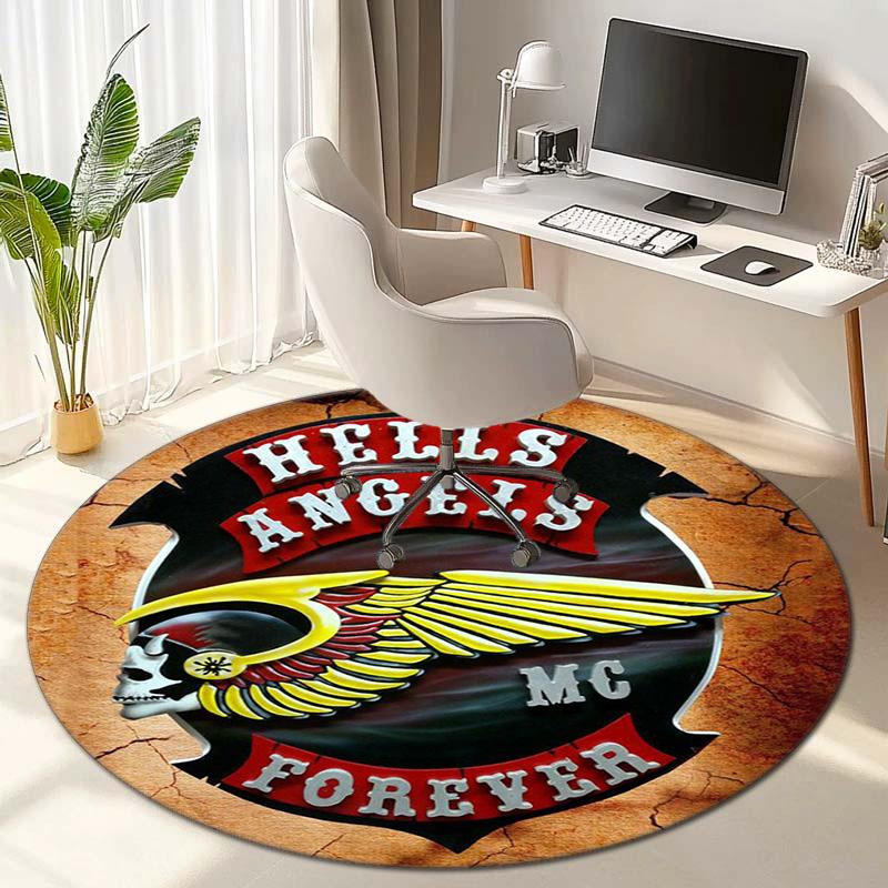 Gang violence Motorcycle enthusiasts Hells Angels Motorcycle Club circular carpet is soft, home, bedroom, door mat decoration, and non slip carpet E5