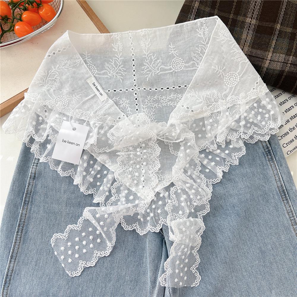Retro Lace Edged Silk Triangle Scarf and Midi Skirt Combo for Women