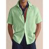 Mens Casual Solid Color Linen Short Sleeve Button Up Shirt