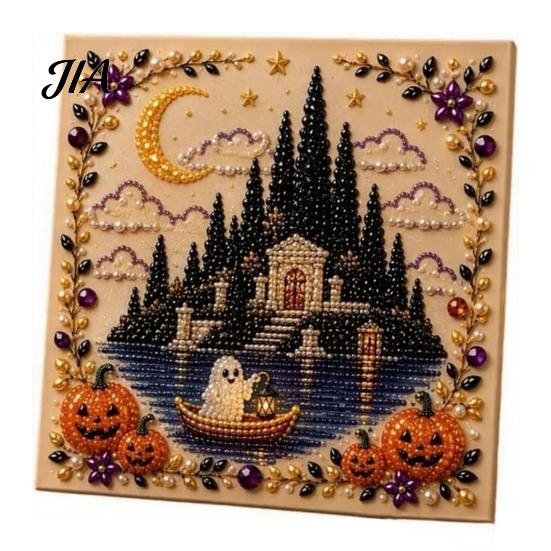 Halloween Faux Pearl Art Kits for Adults Kit, Witch Ghost Painting DIY Seasonal Projects Families Spooky Pumpkin Diamond Craft Set Adults, Handmade