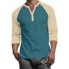 Men's Button-Down Contrast Raglan 3/4 Sleeve Top