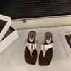 Wedge heel flip-flop shoes women's shoes 2025 new summer wear French small sandals silver toe sandals