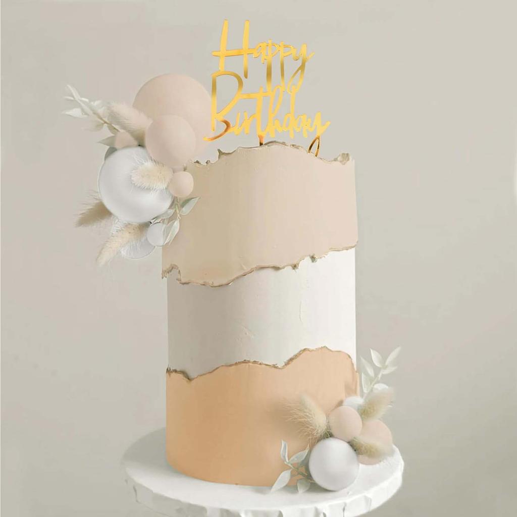 Khaki Kugeln Kuchenaufsatz Boho Gras Kuchenaufsatz Khaki Weiß Gold Perlen Kugeln Happy Birthday Kuchen Dekorationen für Hochzeitsfeier