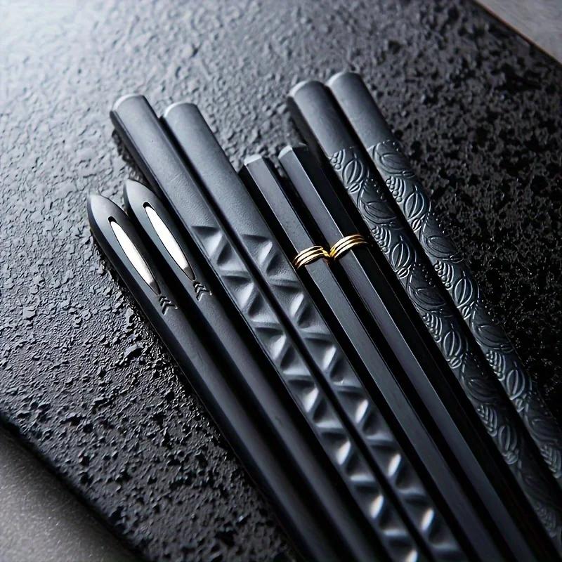 5 Pairs Premium Alloy Chopsticks Set - Antibacterial,Reusable Japanese & Chinese Chopsticks with Silver Ion Technology