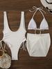 Plus Size Halter Bikini & Mesh Skirt Swimsuit Set - White