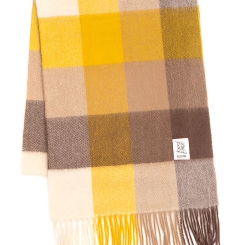 RECLOW RECLOW LAND 100% Cashmere Check Muffler Yellow Brown