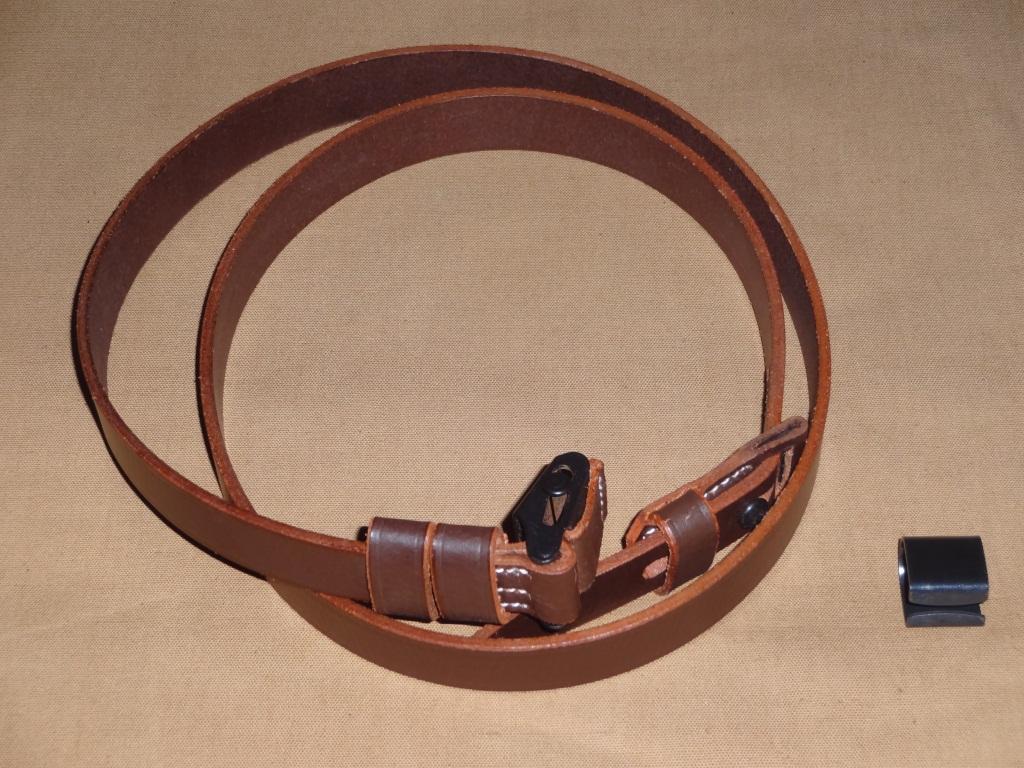 German Mauser K98 WWII Rifle Leather Sling w/Sight Hood MARKED GWX 1943 0S-NYAH-VCQR