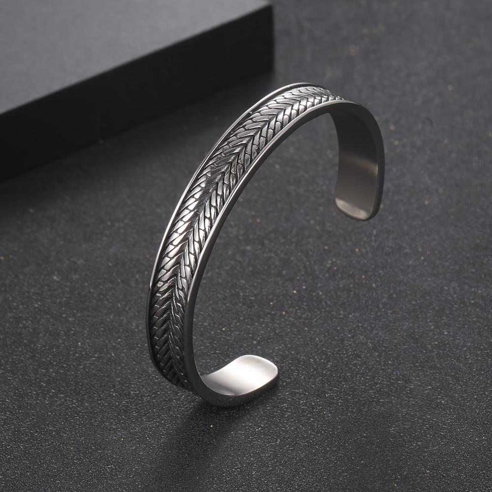 New Korean-style retro personalized motorcycle bracelet made of stainless steel C Open-ended wheat ear men's punk accessory trendy men's bracelet