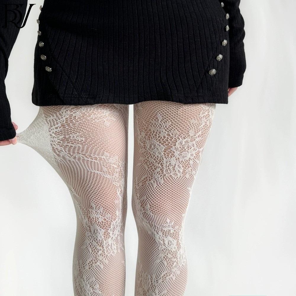 Plus Size Fishnet Stockings Jacquard Small Flowe Fashionable Fishnet Pantyhose Hollow Out Flower Pattern Lace Stockings