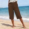Pantaloni Capri da Donna a Colore Unico in Cotone e Lino, Vestibilità Larga, con Cintura e Tasche Multiple Anteriori e Posteriori