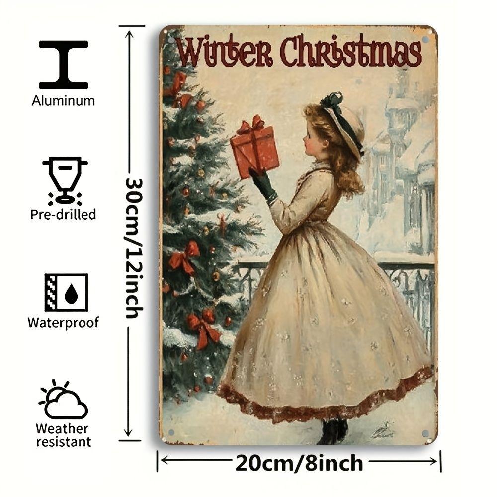 Weihnachts-Blechschild 2D Flache Wanddeko Metallplatte Hängendes Ornament Mädchen