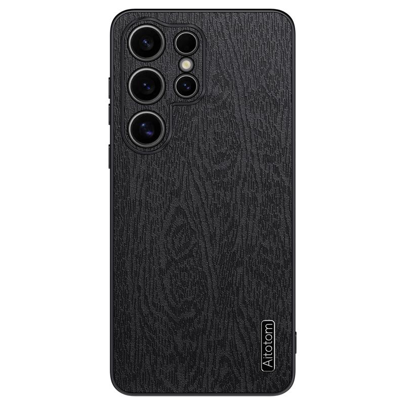 For Samsung Galaxy S25 Ultra Case Wood Texture PU Leather Coated PC+TPU Phone Cover