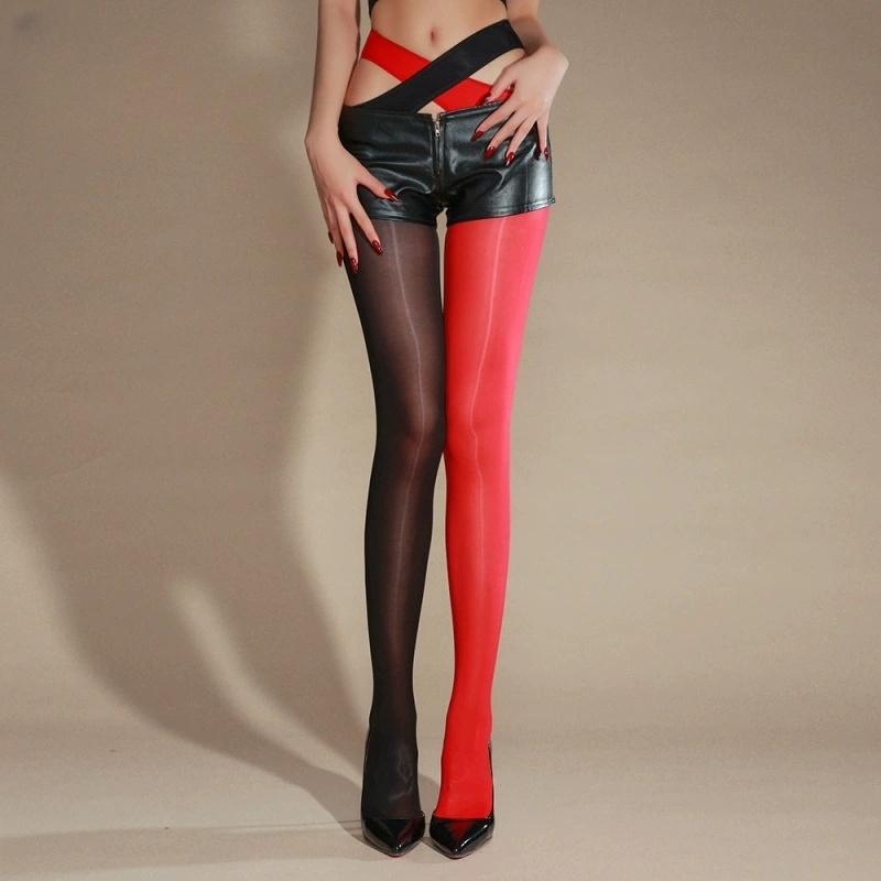 8D Ultra Thin Transparent Cross Thigh High Stockings Women Sexy Horse Oil Shiny Crotchless Pantyhose Pole Dance Clubwear