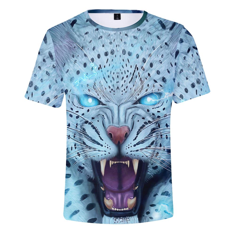 Koszule Męskie z Nadrukiem Lamparta Krótki Rękaw Topy Unisex Streetwear