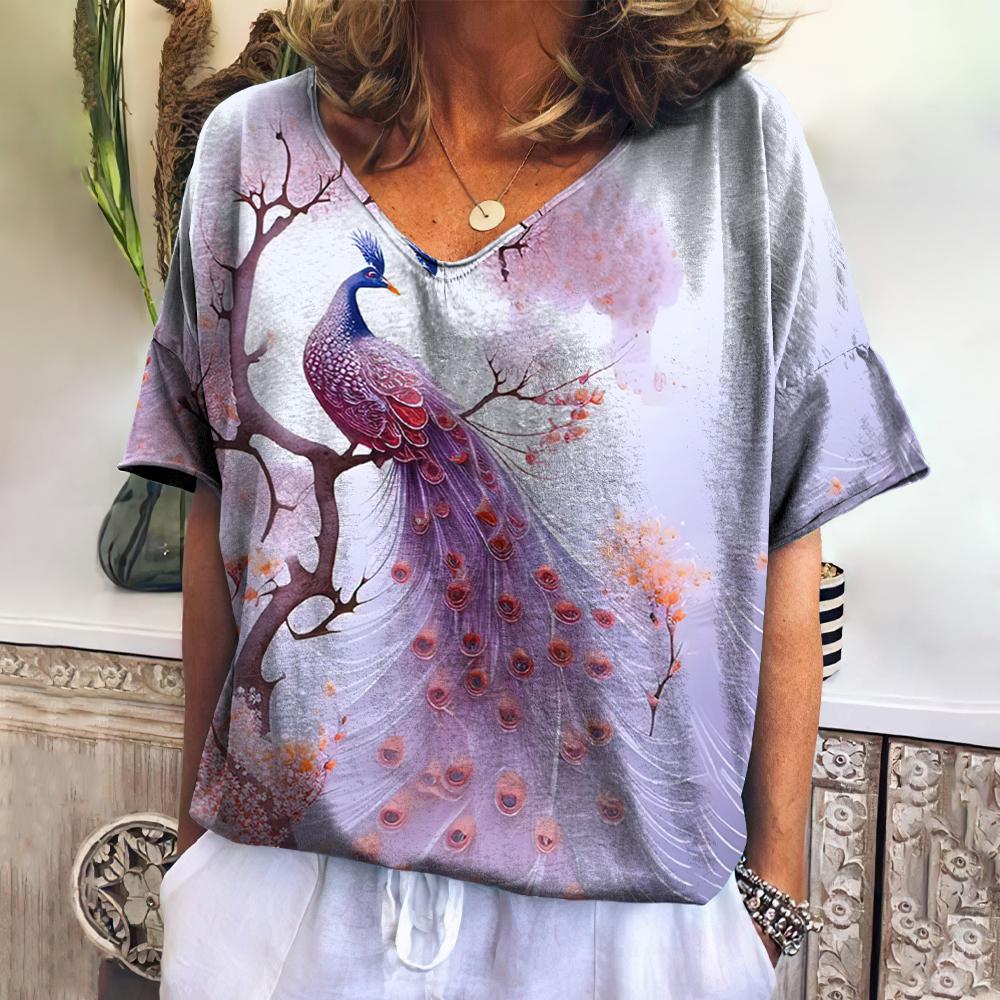 Summer Women's Clothing T-Shirt V-Neck Short Sleeve Oversize Tshirts Animals Casual Tops Fashions Woman Pullover 2024 Streetwear