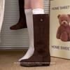 Flats Women's High Boots Fashion Knee High Suede Shoes  Chelsea Boots New Walking  Comfort Motorcycle Mujer De Botas