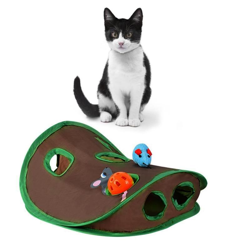 

AD23-Cute Pet Cat Interactive Hide Game 9 Holes Tunnel Mouse Hunt Intelligence Toy Set Pet Hole Kitten Foldable Toys Kit