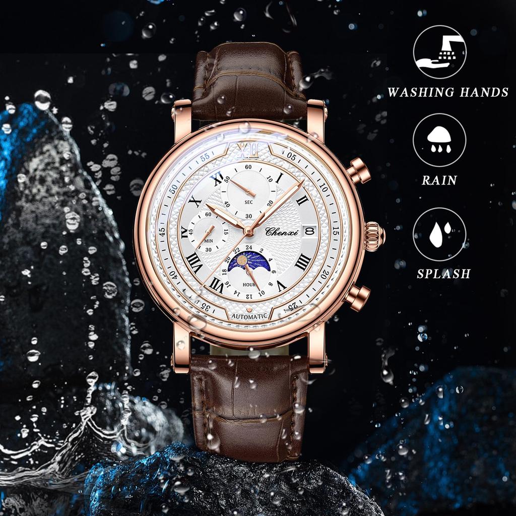 Leather Water Quartz Large Calendar White Black Silver Fashionable Gift for Birthday Men's Wristwatch, Strap, Three-Eye Design, Resistant, Luminous,