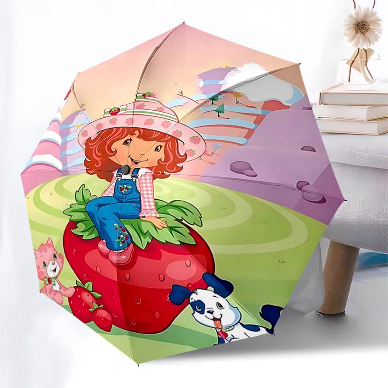 Strawberry Hat with Strawberry Print Automatic Opening Umbrella, Foldable Design, 8 Bone Iron Frame, Perfect Gift for Fans and Travelers0104