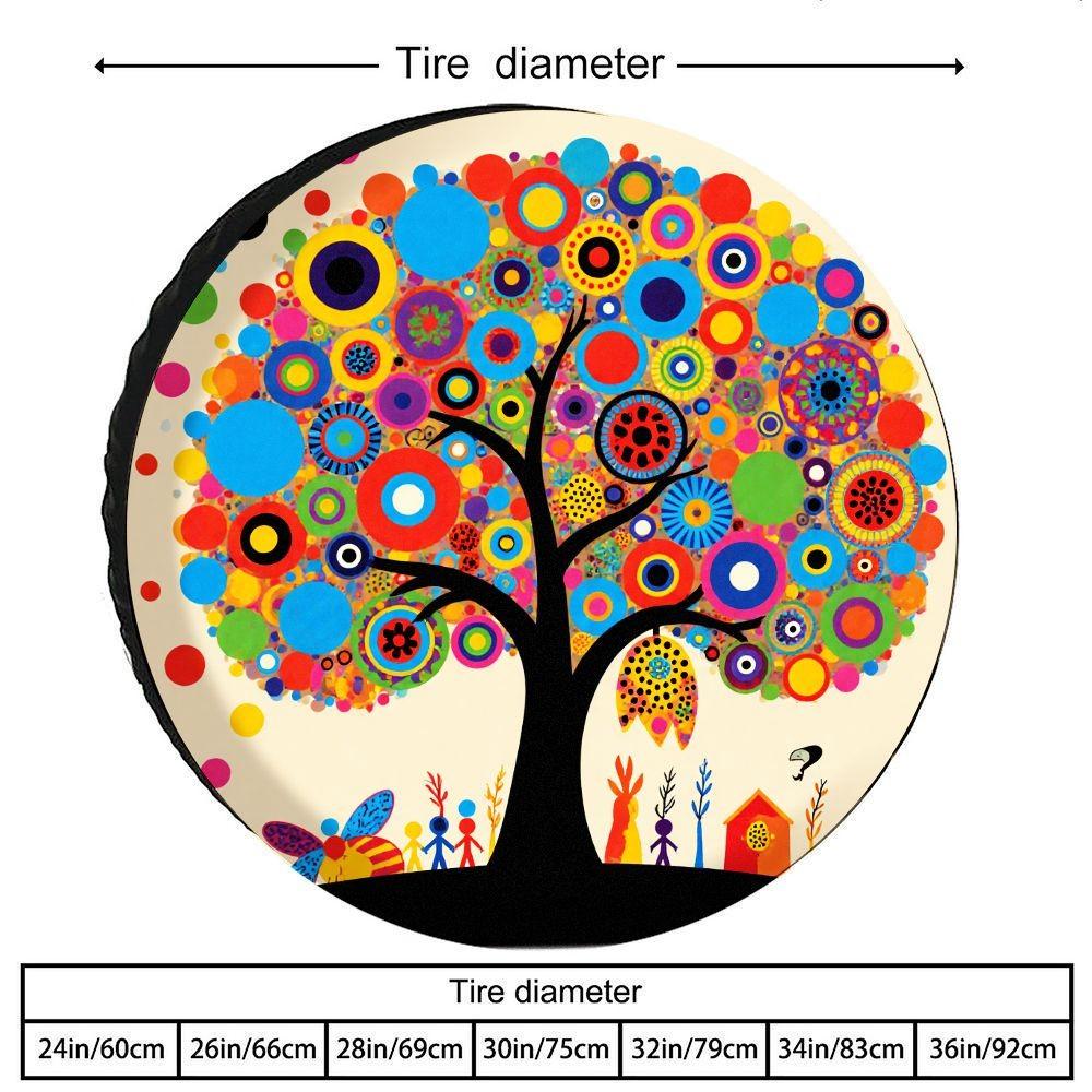 Colorful Art Tree Spare Tire Cover Polyester Waterproof Sun Protection for SUV Truck
