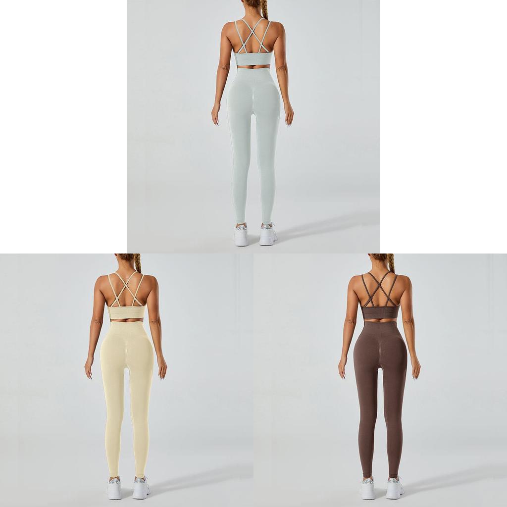 Completo Yoga da Donna con Top con Schiena a Croce e Leggings a Vita Alta per Fitness e Pratica Yoga