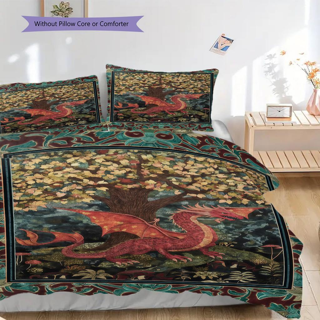 Medieval Gothic Fantasy Dragon bedding, duvet cover, pillowcase, home decoration, birthday gift (1 * duvet cover+2 * pillowcase, coreless)