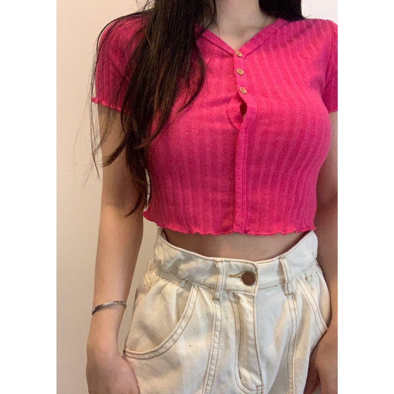 

Wai Trade Order BM Style Pure Color Three-Button Short-Sleeved T-shirt Black XL