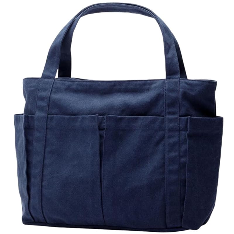 

[FashionBerry] navy tote bag canvas ladies big mothers bag commute Commuting to school large capacity Fashionable canvas a4 cloth with pocket