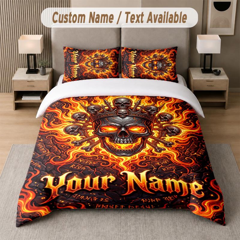 Skull Gothic Theme Custom Text Or Name 3Pcs Bedding Set 1 Flat Sheet & 2 Pillowcases Personalized Home Bedding