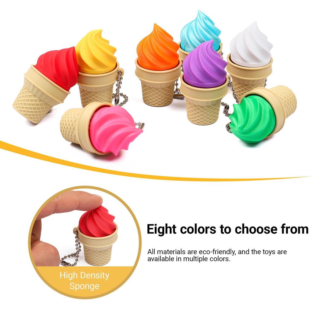 3D Ice Cream Cone Keychain - Stress Relief Toy & Backpack Pendant