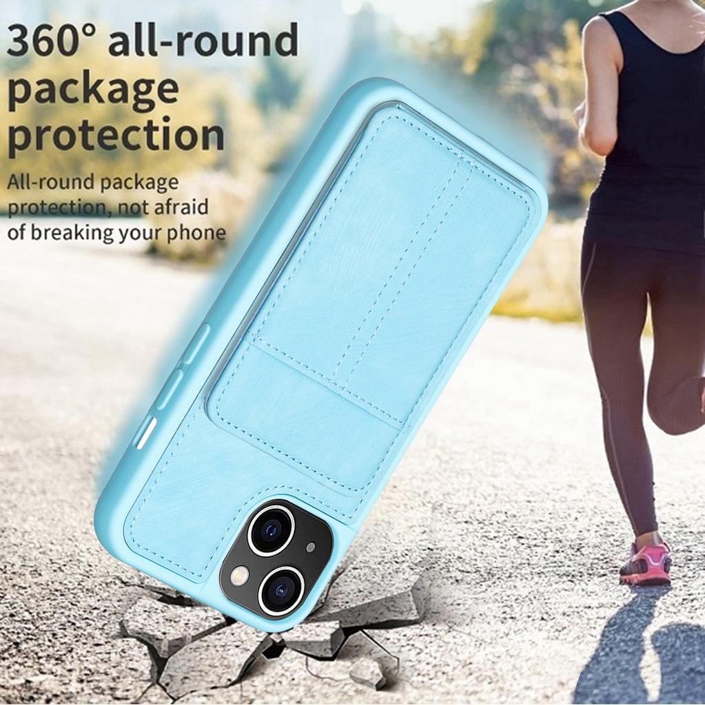 BF28 For iPhone 15 Kickstand Case Matte PU Leather Coated TPU Phone Cover with Card Holder