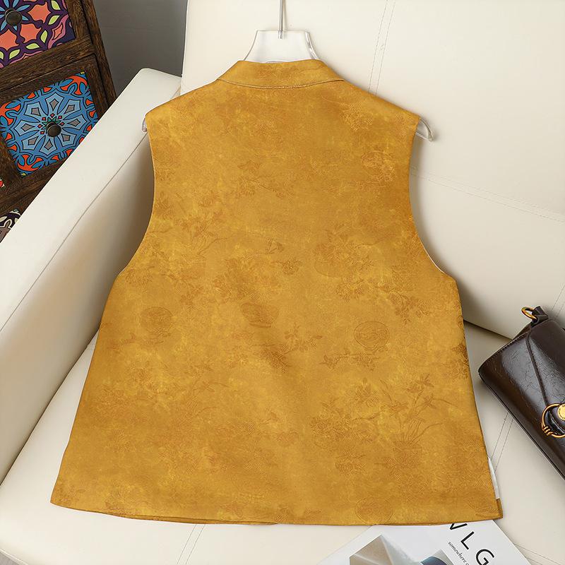 Chinese Style Embroidered Floral Vest for Women - Middle-Aged and Elderly Frog Button Stand Collar Sleeveless Jacket 2026 Style