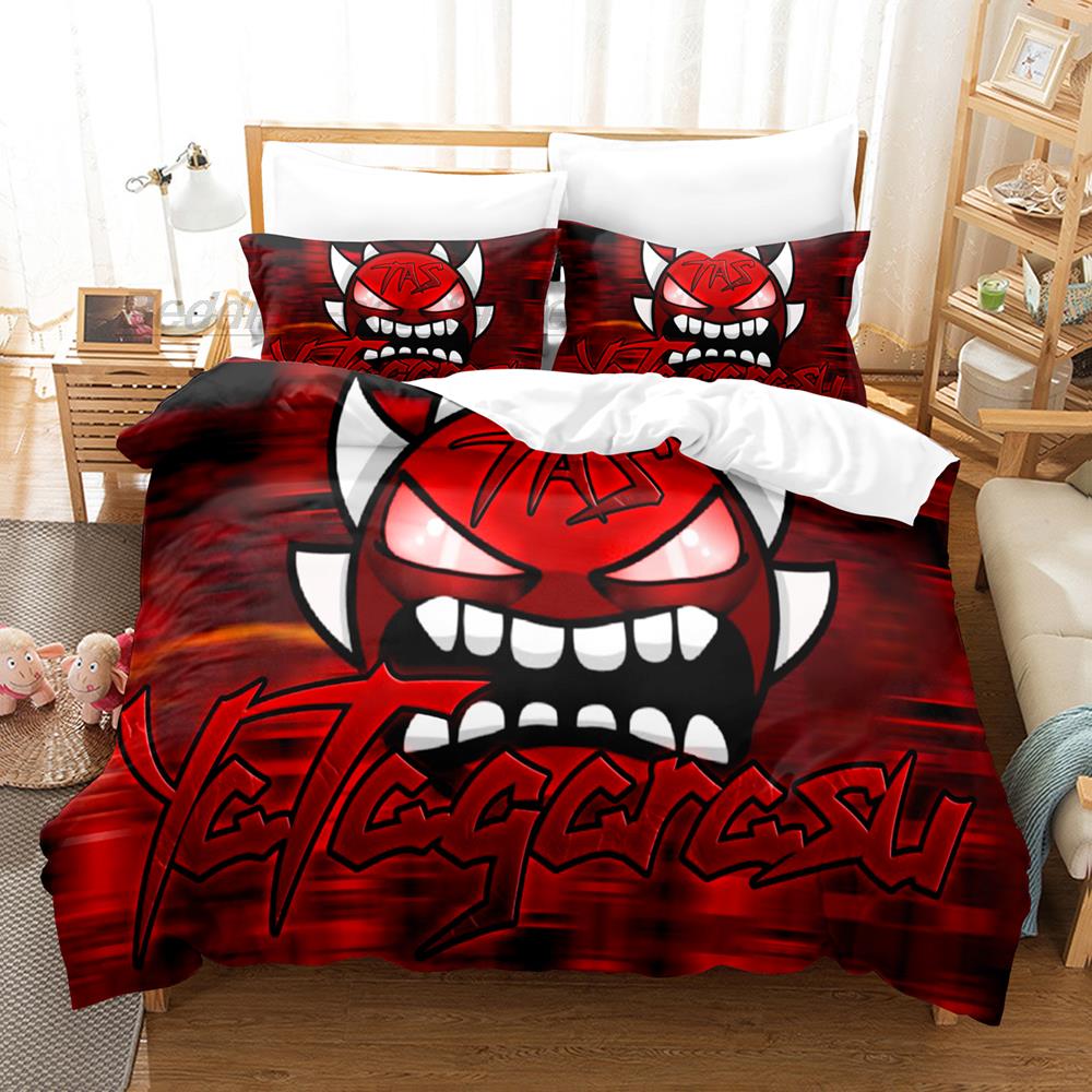 Angry Geometry Dash Bedding Set Single Twin Full Queen King Size Bed Set Aldult Kid Bedroom Duvetcover Sets 3D Print Cartoon