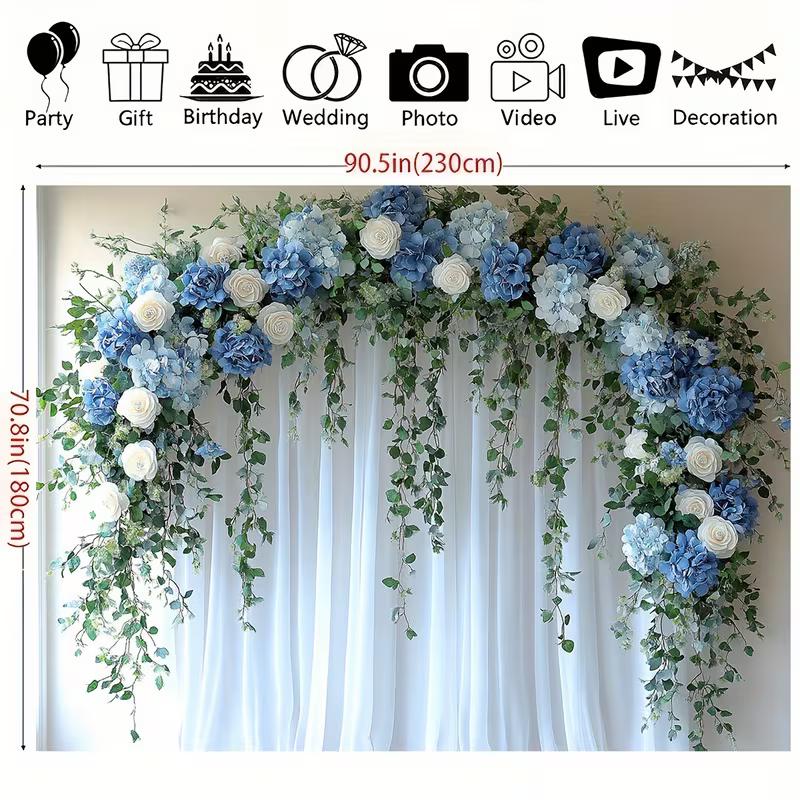 2D Flat Blue Hydrangea & Rose Backdrop for Bridal Shower Decor