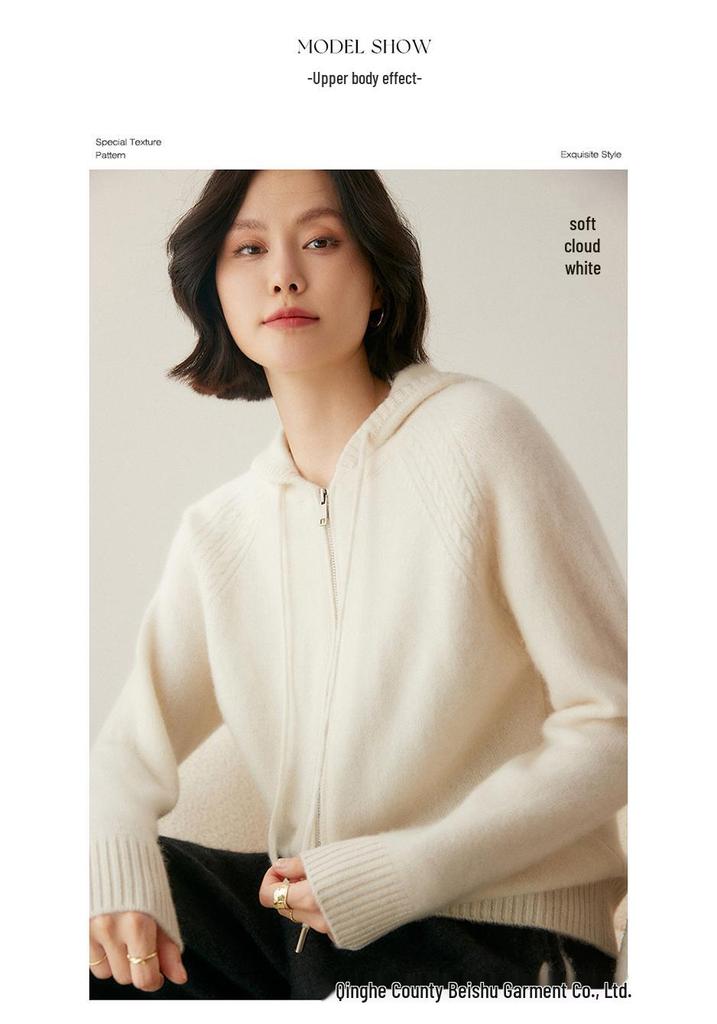 2024 Autumn-Winter Women's Cashmere Hooded Cardigan Knitwear Top